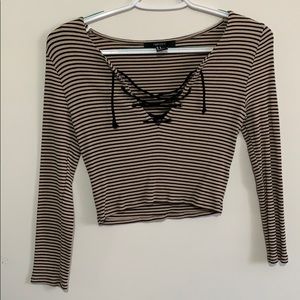 Forever 21 Cross tye striped long sleeve crop top